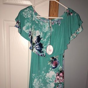 Floral Teal off the shoulder dress